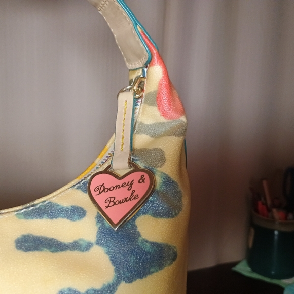 Dooney & Bourke Handprint Hobo Bag Multicolor Canvas Leather Trim Y2K - Picture 10 of 10